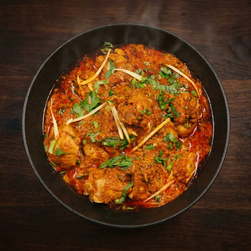 Halal chicken karahi served with naan at Karachi Bites in northeast Calgary